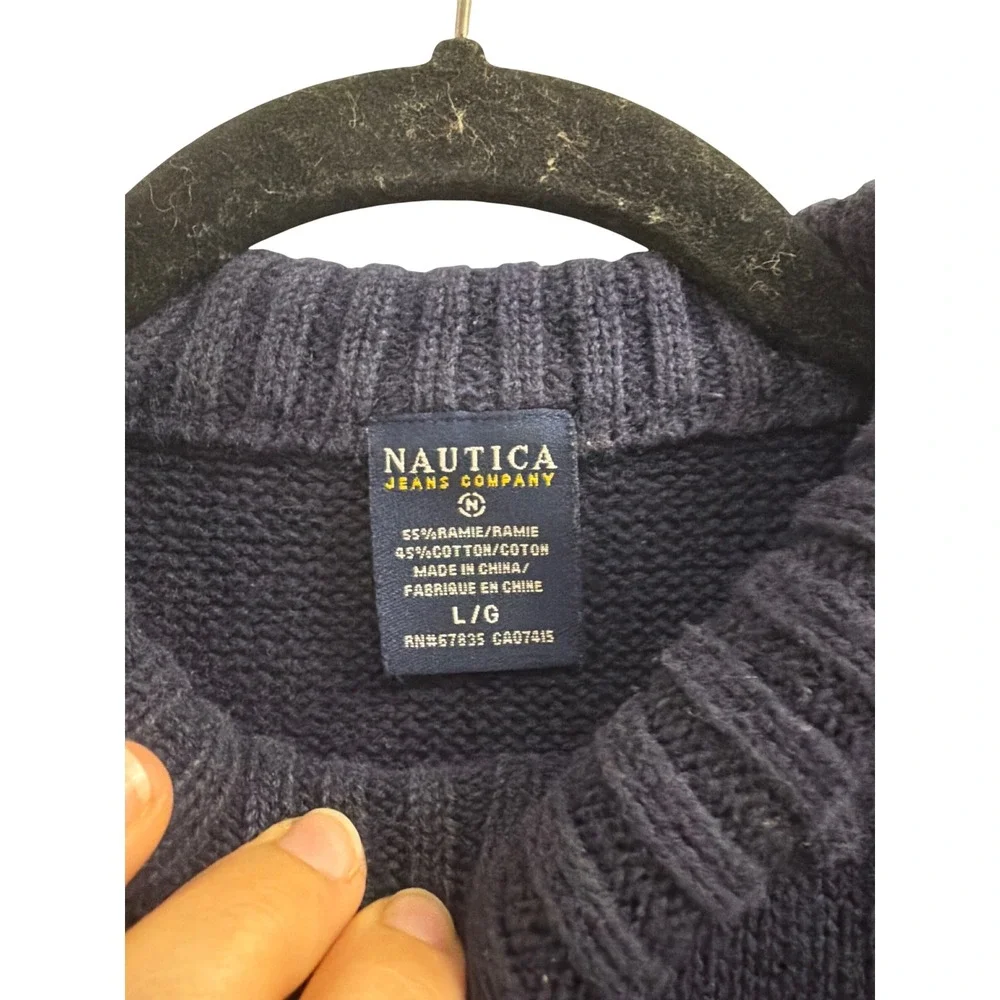 Sweater Mock Neck Gorpcore Nautica Mens Large Navy Blue Striped Ribbed‎ Knit